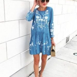 Goodnight Macaroon Chambray Embroidered Dress